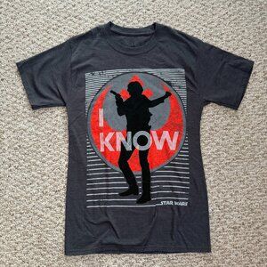 Disney Parks Star Wars Han Solo 'I‎ Know' Gray Graphic T Shirt EUC Gray S